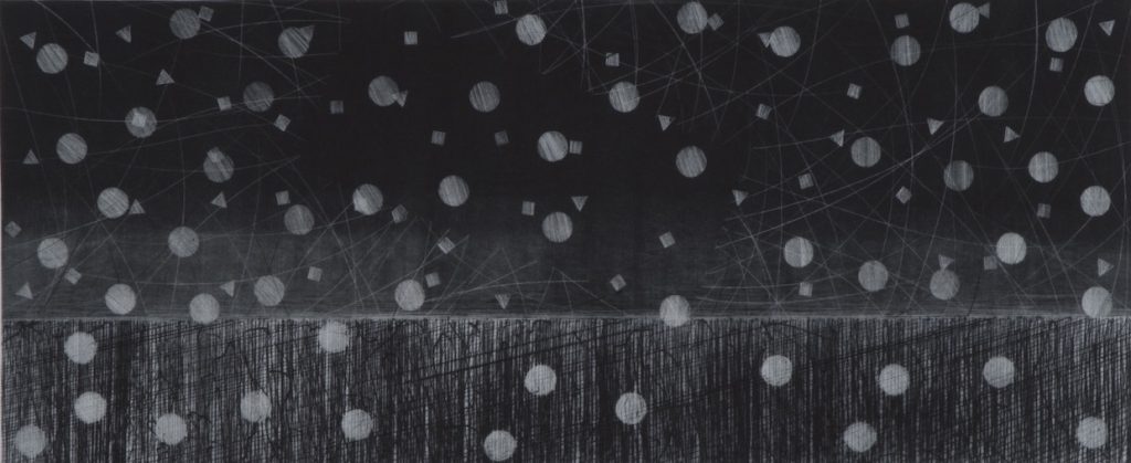 《風が見失ったもの》 海老塚耕一 2007 メゾチント、ドライポイント　 17.5×41.9cm 　 世田谷美術館所蔵