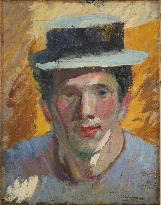 中村彝《麦藁帽子の自画像》1911年