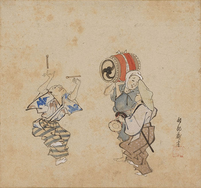 《太神楽図》（「雑画帖」のうち）、英一蝶筆、江戸時代・17世紀　大倉集古館蔵