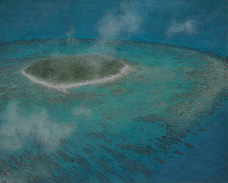 清水 操「海流（かいりゅう）の島（しま）」平成20年（2008）紙本彩色・額装　165.0×205.0cm