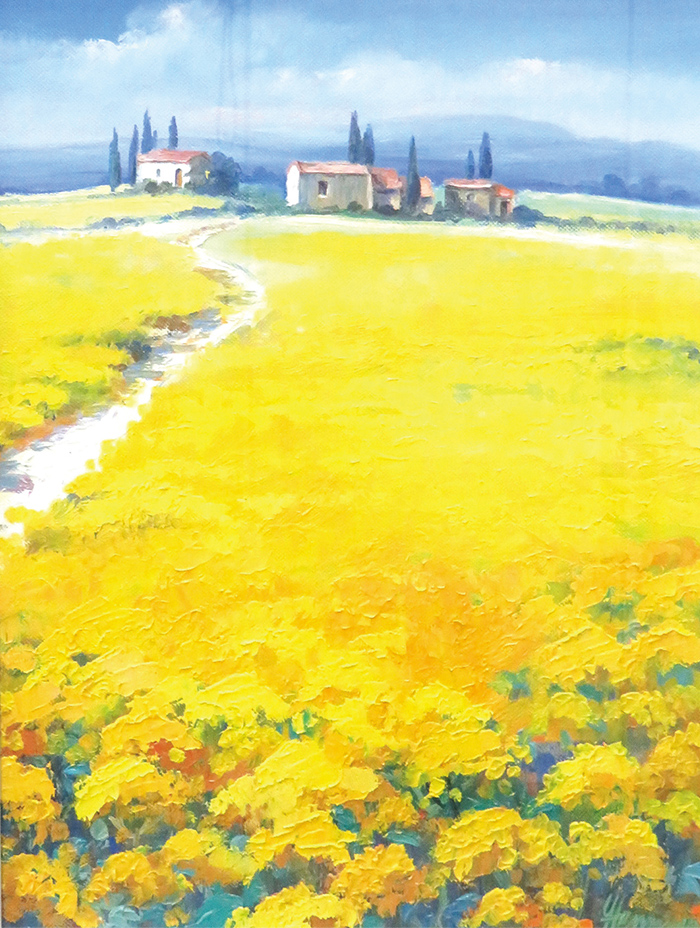 ウット・エルマン「菜の花畑のヴィラ」 40.0×30.0cm 油彩