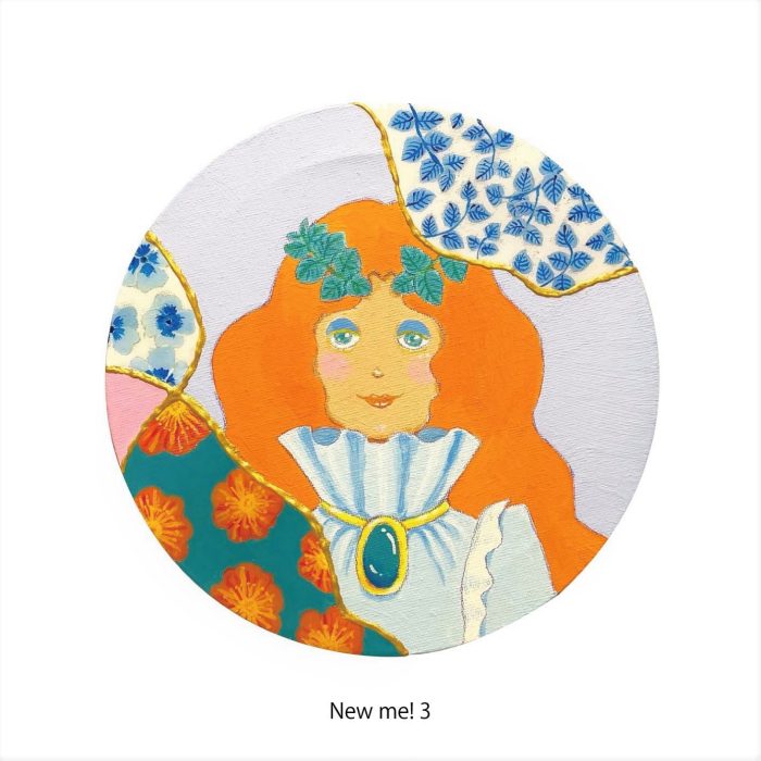 「New Me! 3」  キャンバスにアクリル、色鉛筆、UVレジン  Ø200mm