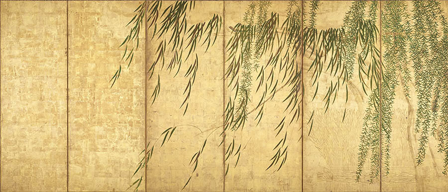 「四季柳図屏風」 (右隻)　 長谷川等伯筆　個人蔵