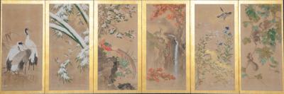 杉谷行直《四季花鳥図押絵貼屏風》江戸時代後期（19世紀）当館所蔵