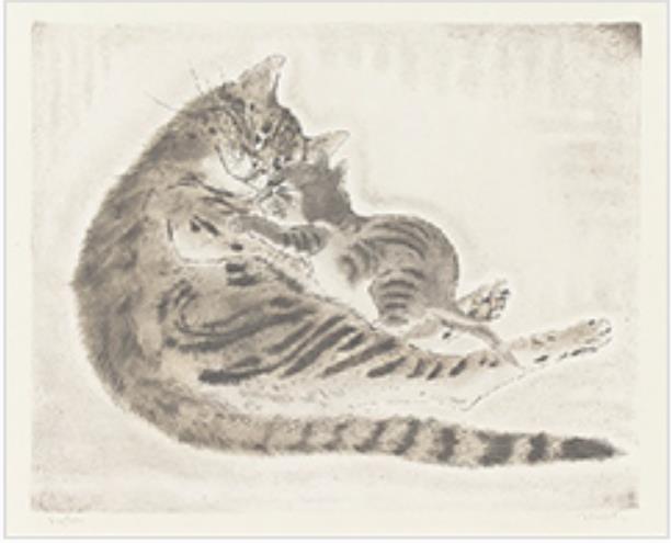 藤田 嗣治 猫十態より「親仔猫」銅板画 1929年     28.5×35.3cm