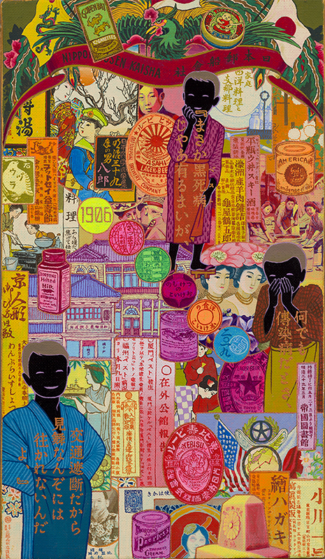 日本文学大全集 明治三十九年の男 八郎 Japanese Literature Series: A Man in 1906, Hachiro 　 2019 acrylic gouache on canvas 33.3 x 19 cm （大塚楠緒子 交通遮断 1906）