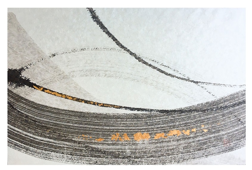 「墨 no.11」島田由子　和紙、墨、金箔　600×400mm