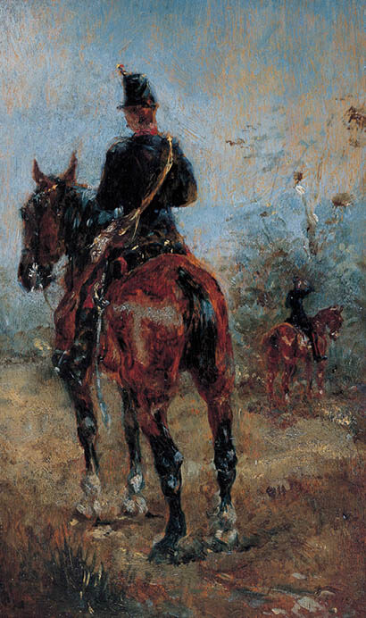 アンリ・ド・トゥールーズ＝ロートレック《馬上の二人の兵士》1881年(17才)　おかざき世界子ども美術博物館蔵