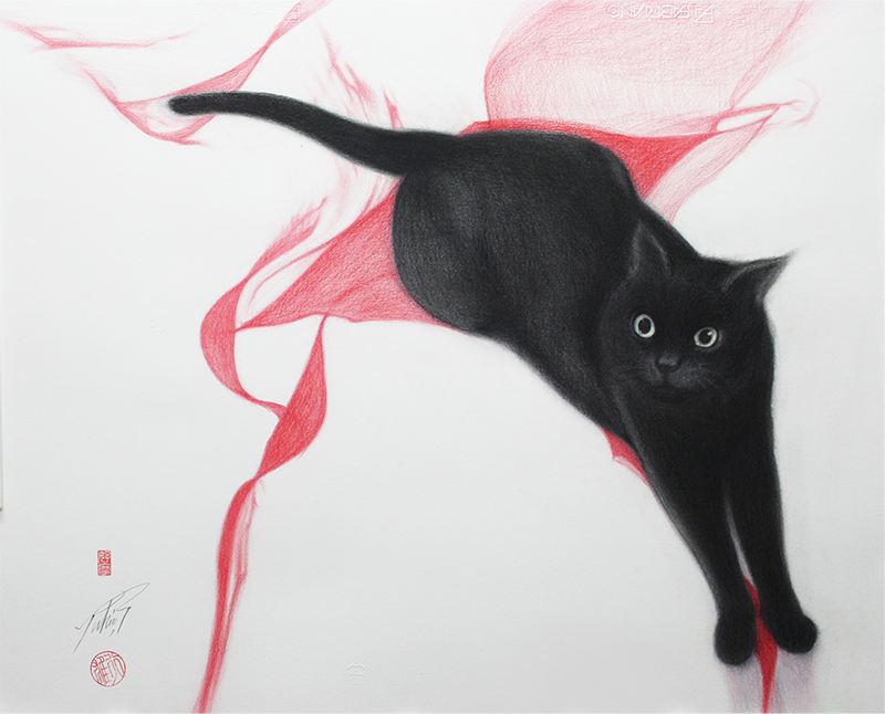 「黒猫 風」 　61×76㎝ 鉛筆 