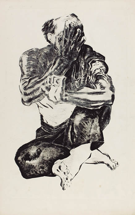 上野誠『ヒロシマ三部作』より《男》1959年、木凹版、510×320mm、町田市立国際版画美術館蔵