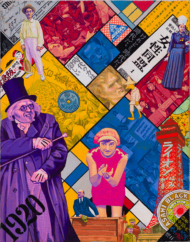 日本文学大全集 大正九年の男 浩二 Japanese Literature Series: A Man in 1920, Koji 2019 acrylic gouache on canvas 18 x 14 cm （吉屋信子 地の果まで 1920）