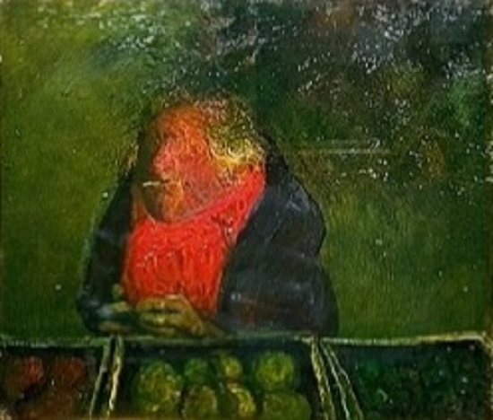 鴨居 玲　「市場のおやじ」  横F10　油彩・キャンバス　1970年   