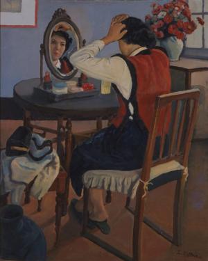 (3)《鏡(髪)》油彩／カンヴァス、1952年