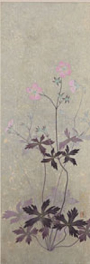 中川雅登 ゲラニウム(エリザベス・アン) (日本画　45.5×15.8cm)