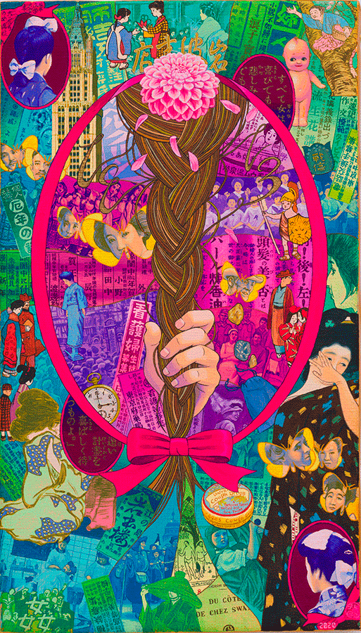 日本文学大全集 大正二年の女 水枝 Japanese Literature Series: A Woman in 1913, Mizue 2020 acrylic gouache on canvas 33.3 x 19 cm （素木しづ 松葉杖をつく女 1913）