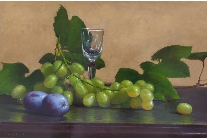作家名：小林聡一  作品名：uva e prugna (葡萄とプルーン)  技法：油彩  サイズ：P4号
