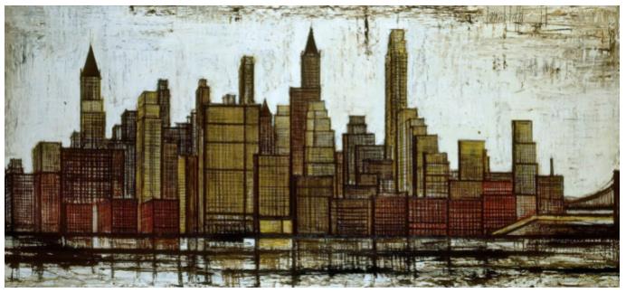 ベルナール・ビュフェ《ニューヨーク：マンハッタン》1958年　油彩