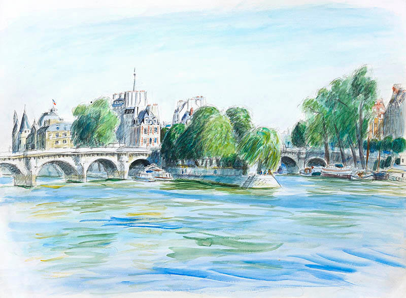 パリ風景≪ポン・ヌフ≫ 1978 年　鉛筆・水彩・紙
