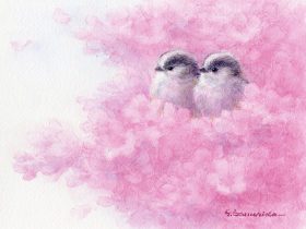 「満開の桜から」 水彩 13.5 × 17 cm（イメージサイズ）
