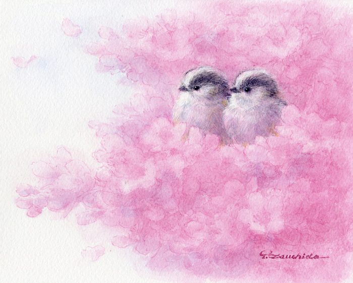 「満開の桜から」 水彩 13.5 × 17 cm（イメージサイズ）