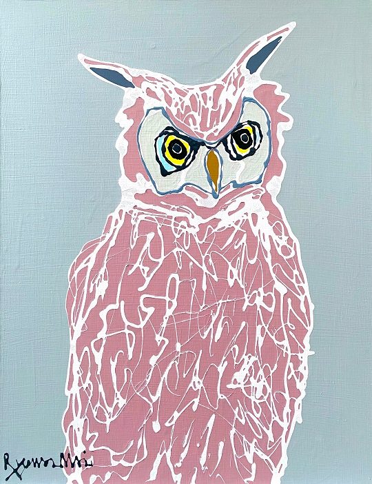 「Owl」 15P（65.2×53.0cm） キャンバスにエナメルとアクリル 2022年