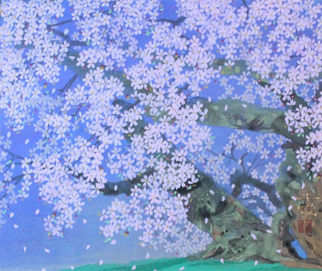 中島千波「中曽根の権現桜」 8号、日本画