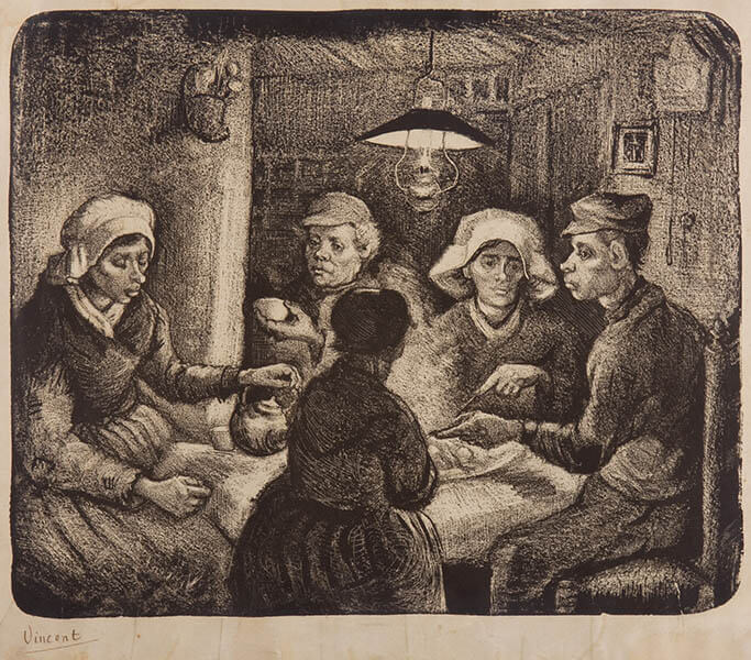 フィンセント・ファン・ゴッホ 《馬鈴薯を食べる人々》1885年　石版、紙　個人蔵