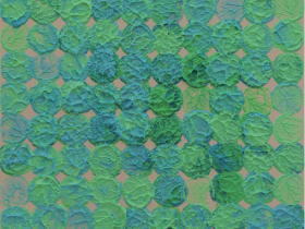 栗原亜也子「Mind Games [Light Blue, Light Green, Ivory]」 （アクリル・グラスビーズジェルメディウム・キャンバス、30x30cm）