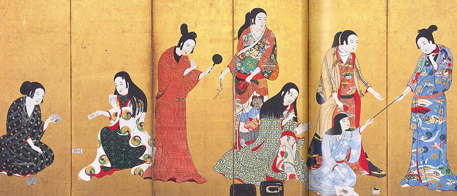 国宝　婦女遊楽図屏風（松浦屏風）(左隻)　江戸時代前期　大和文華館蔵