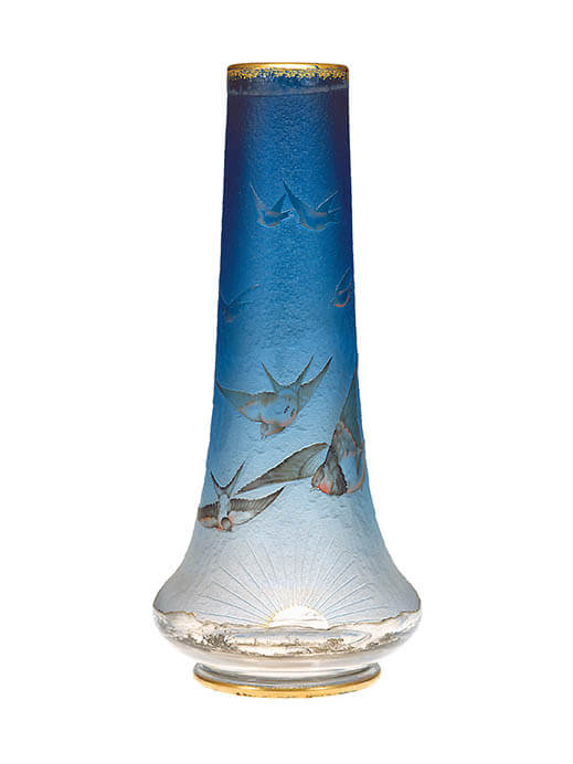 ドーム兄弟《ツバメ文円筒形花瓶》1897年頃　高さ24.5cm

