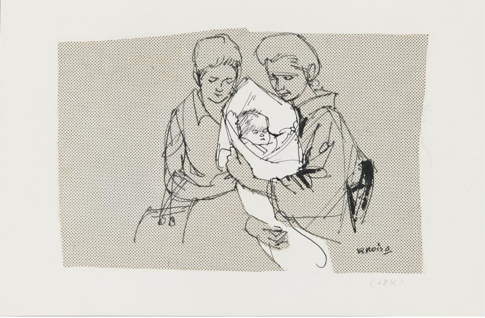 『適齢期』挿絵原画第284回　1967年　インク、スクリーントーン・紙　神戸市立小磯記念美術館蔵