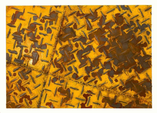 岡本健作「機械の肌の断片 24」 （ラッカー塗料・アクリル・パネル、42×29.7cm）