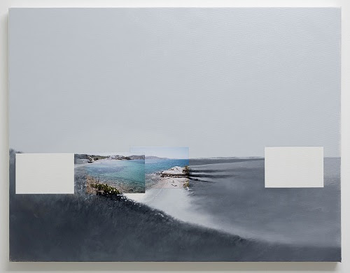 城田圭介「Seashore」2021-2022, Photograph and oil on canvas board mounted on wood frame, 55×71.5cm