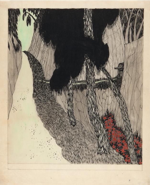 田中恭吉《和歌山風景》1914年頃　インク・彩色、紙　当館蔵