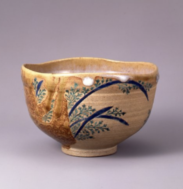 色絵蓬菖蒲文茶碗（いろえよもぎしょうぶもんちゃわん） 1口 仁清作 江戸時代・17世紀 北三井家旧蔵