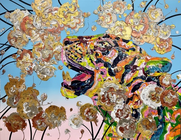 奥田雄太 「Colourful Tiger」 2022、アクリル絵具、顔料インク、キャンバス、91 x 116.7cm、©OKUDA Yuta