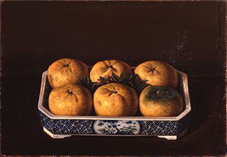 椿貞雄《夏蜜柑図（染付角鉢）》1934-45
