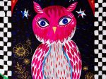 「Owl Stella」アクリル絵具、ミクストメディア、コラージュ、 カンヴァス　M15号