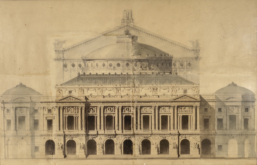 シャルル・ガルニエ《ガルニエ宮ファサードの立面図》1861年、フランス国立図書館　 ©Bibliothèque Nationale de France