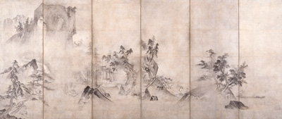 重要文化財 山水図屏風（左隻） 伝周文筆