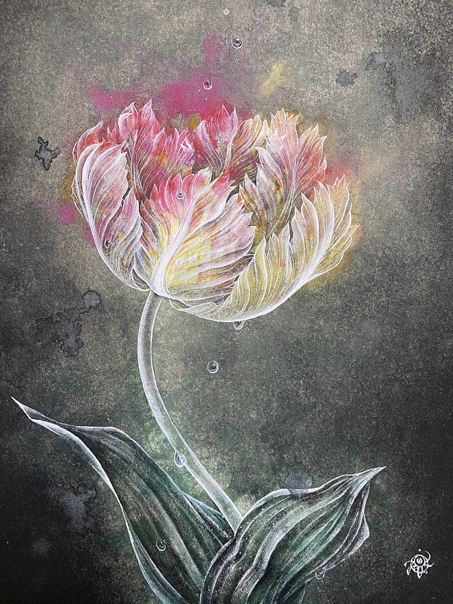 「Tulip」 （和紙・岩絵の具、F4号）