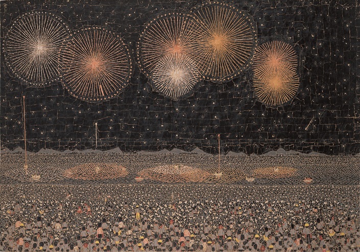 《長岡の花火》貼絵、1950（昭和25）年