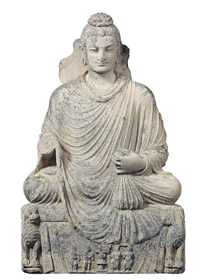 「菩薩坐像」（クシャン朝）2～3世紀  平山郁夫シルクロード美術館