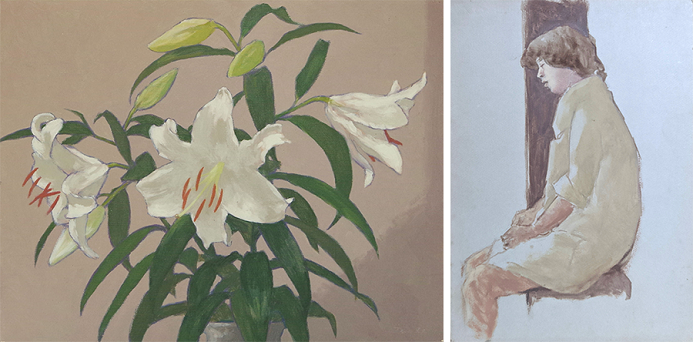 （右）《カサブランカ（仮）》1991 油彩・キャンバス（左）《眠る女性像（仮）》油彩・マット紙