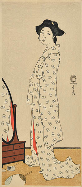 小原祥邨《金魚鉢に猫》昭和6年（1931）、木版多色摺、渡邊木版美術画舗