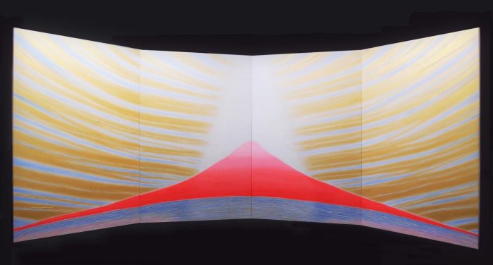 「宇宙の愛の降臨」  175cmx112cmx4枚組屛風画　  パネルに和紙・混合技法