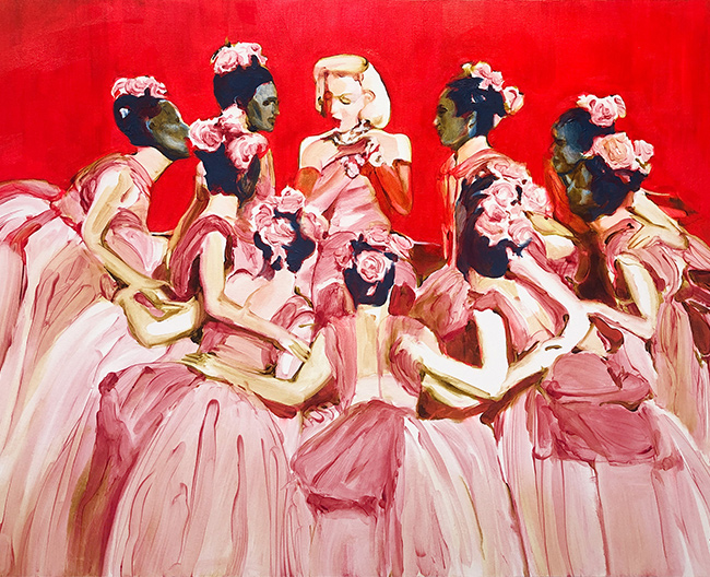 「輪になった女達とマリリン 1」 キャンバスに油彩 サイズ： 72.7×91cm