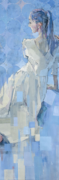 「ベージュのドレスをまとってII」 142×51cm 油彩 キャンバス