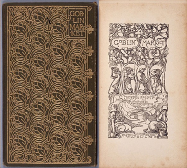 ローレンス･ハウスマン画　 クリスティーナ･ロセッティ著 『ゴブリン･マーケット』1893年刊より　カバー（左）、表紙（右）　群馬県立近代美術館蔵