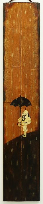 「雨オヤジ」  98×18.5cm  木製板にアクリル  2022年